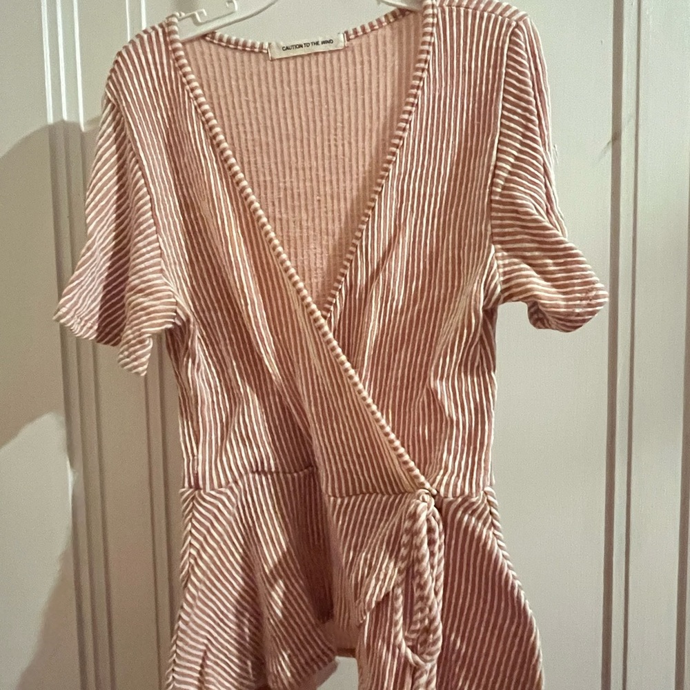 Caution To The Wind Pink Striped Wrap Blouse